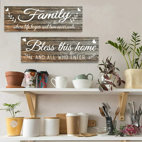 JGJJUGN Wooden Wall Decorations for Home - Rustic Farmhouse Signs, Kitchen & Living Room Decor, 2-Pack, Brown & Gray, 11.81x3.94, Warm Space Creater