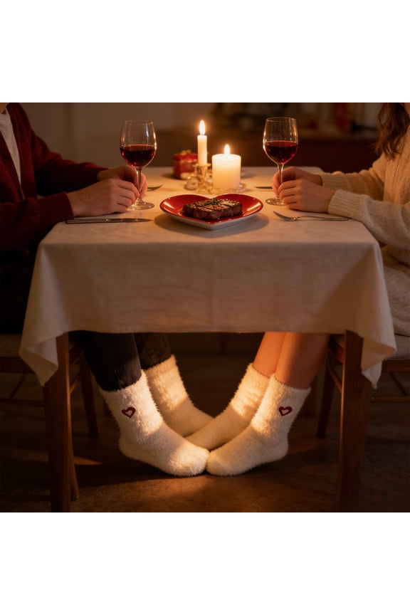 Valentine's Day Cute White Puffy Socks, Thickened Fleece Floor Warm Socks, Cozy Plush Mid-Calf Sock, Soft Wicking Odor-Resistant Winter Socks for Men and Women