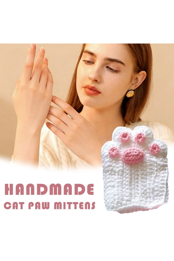Half-Finger Crochet Gloves, Handmade Paw Print Knitting Mitts, Winter Warm Fingerless Mittens, Soft Yarn Craft Gloves, Cute Winter Gifts for Friends and Family