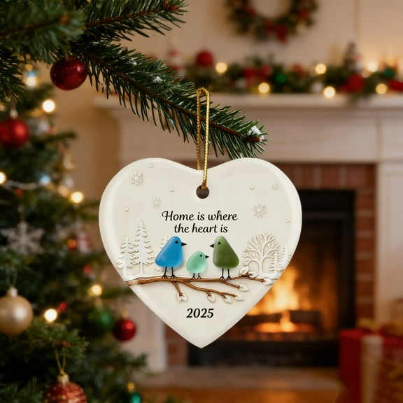 JGJJUGN Family Heart Sea Glass Ornament - Handmade Decorative Hanging Pendant - Unique Home Décor, Heartwarming Gift for Weddings, Housewarming, Christmas, Adoption - 8cm