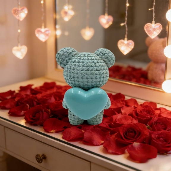 JGJJUGN Valentines Resin Heart Bear Figurine | Cute Teddy Bear Decor | Romantic Gift for Couples | Home Desk Ornament | Anniversary Keepsake | Adorable Resin Decoration