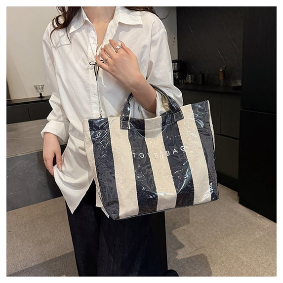 JGJJUGN Trendy PVC Tote Bag for Women - Waterproof Plastic Handbag, Letters Print Shopping Bag, Spacious Gift Tote for Holidays, Durable and Stylish Everyday Use Bag