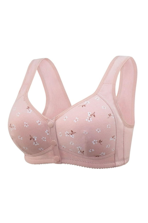 100% Cotton Bras for Women No Underwire, Front Button Closure Breathable Everyday Sports Bras Comfort No Steel Ring