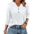 thumbnail image 1 of JGNGSHN 3/4 Sleeve Tunic Tops for Women Loose Fit V-Neck 2025 Fall Clothes Cute Dressy Shirts Plus Size Basic Business Tees, 1 of 4
