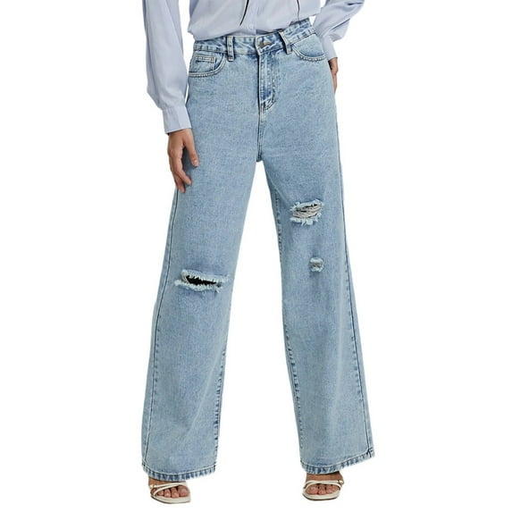 JGNGSHN Baggy High Waisted Denim jeans for Women Trendy Straight Leg Ripped Denim Pant Comfy Distressed Denim Pants