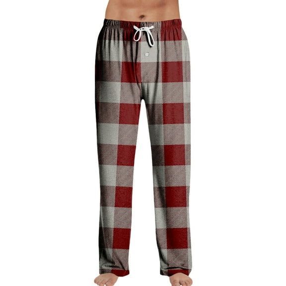 JGNGSHN Big and Tall Pajama Pants for Men Soft Plaid Sleep Lounge Pants Warm Sleepwear Pants PJ Bottoms with Pockets and Button Fly