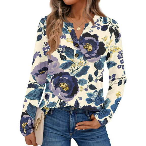 JGNGSHN Business Casual Outfits for Women Long Sleeve Fall Fashion Dressy Business Tops Button V Neck Henley Shirts Blouses