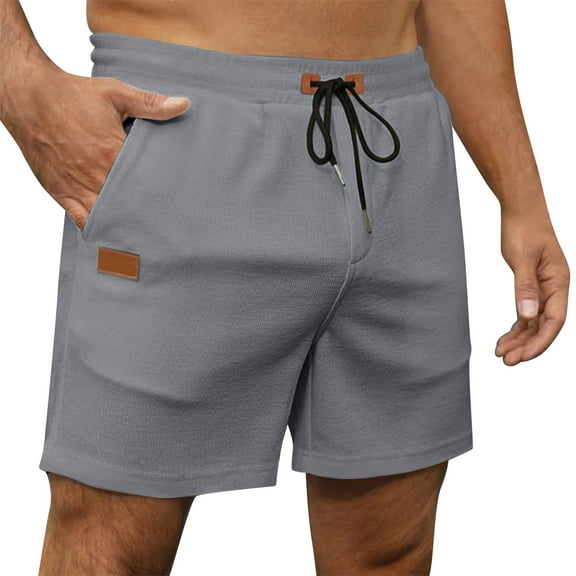 JGNGSHN Elastic Men’s Waffle Shorts for Summer Sports Casual 4-Inch Length with Drawstring and Side Pockets