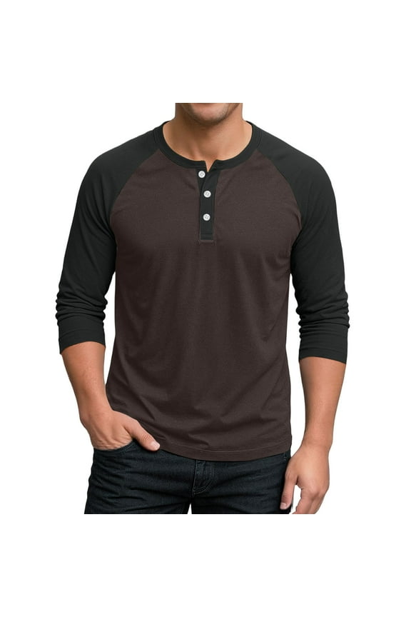 Fall Summer Henley Shirts for Men Raglan 3/4 Sleeve Baseball Jerseys Casual Button Tee Shirt Contrast Basic Tops