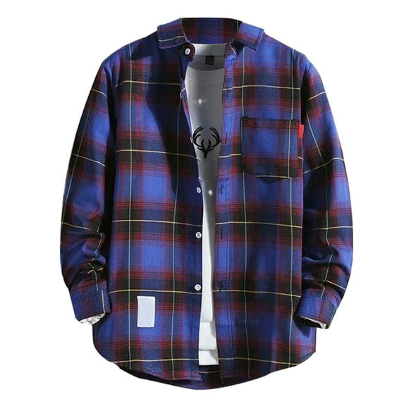 JGNGSHN Flannel Shirt for Men Long Sleeve Plaid Shirts Casual Loose Fit Button Down Lapel Tops Winter Jacket for Mens