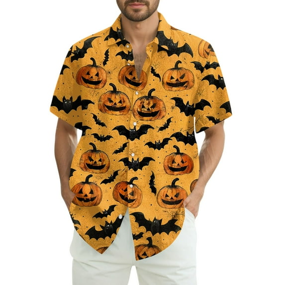 JGNGSHN Halloween Gifts for Men Short Sleeve Button Up Hawaiian Holiday Beach Shirts Colorful Funny Skull Printed Tees
