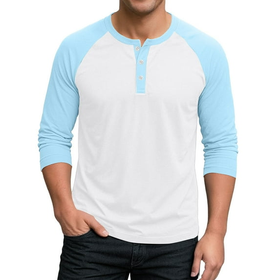 JGNGSHN Henley Shirts for Men Raglan 3/4 Sleeve Baseball T-Shirts Casual Button Tee Shirt Contrast Basic Jerseys Tops