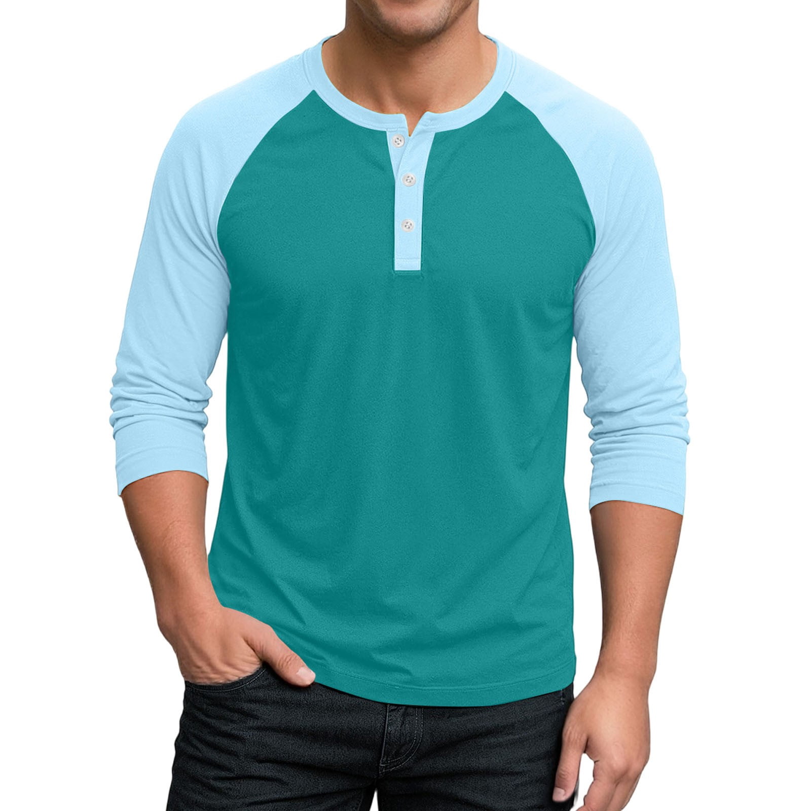 JGNGSHN Mens Raglan 3/4 Sleeve Henley Shirts Big and Tall Button