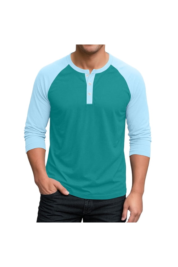 Henley Shirts for Men Raglan 3/4 Sleeve Baseball T-Shirts Casual Button Tee Shirt Contrast Basic Jerseys Tops
