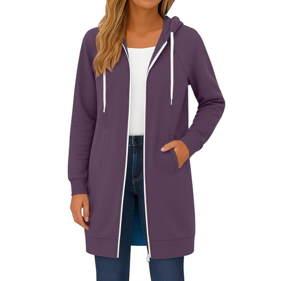 JGNGSHN Long Hoodies for Women Long Sleeve Long Tunic Sweatshirts Cute Zip Up Hoodie Loose Fit Fall Jacket Coat