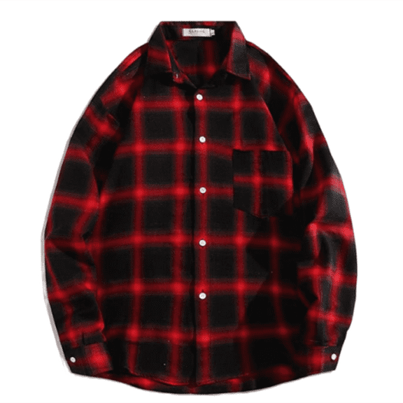 JGNGSHN Long Sleeve Plaid Shirt for Men Button Down Casual Loose Fit Flannel Spring Fall Lapel Shirts with Pocket