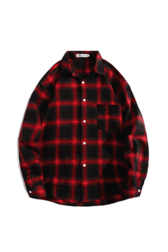 Long Sleeve Plaid Shirt for Men Button Down Casual Loose Fit Flannel Spring Fall Lapel Shirts with Pocket