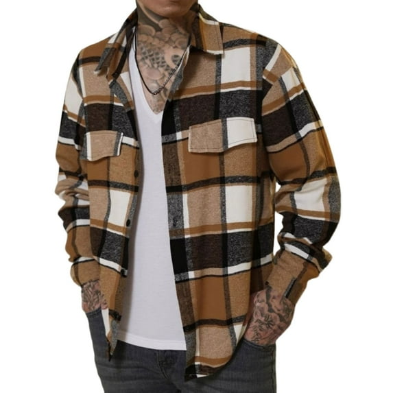 JGNGSHN Long Sleeve Plaid Shirts for Men Casual Summer Beach Shirt Big and Tall Plus Size Check Shirts Hippie Tops