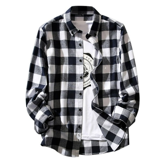 JGNGSHN Long Sleeve Shirts for Men Button Dowm Pocket Shirt Casual Lapel Plaid Tops Casual Fashion Classic Coat