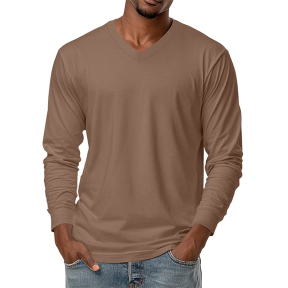 JGNGSHN Long Sleeve Shirts for Men Solid Color V-Neck T Shirt Slim Stretch Basic Tees
