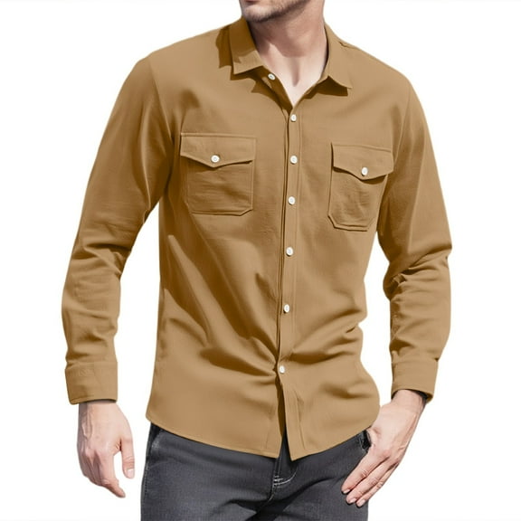 JGNGSHN Long Sleeve Sun Shirt Men Casual Button Down Linen Shirts Solid Lightweight Summer Fall Work Clothes