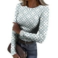 thumbnail image 1 of JGNGSHN Long Sleeve Undershirt for Women Slim Fit Stretch Crewneck Ribbed Tunic Tops Print Basic Tee 2025 Fall Clothes, 1 of 8