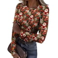 thumbnail image 1 of JGNGSHN Long Sleeve Undershirt for Women Stretchy Fitted Crewneck Ribbed Blouses Xmas Print Basic Tee Fall Winter Clothes, 1 of 7