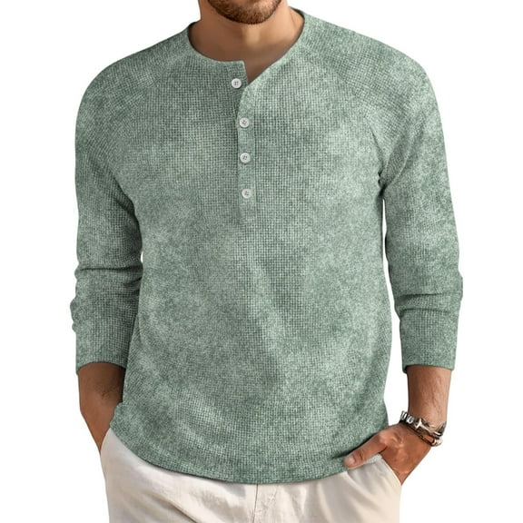 JGNGSHN Long Sleeve Waffle Shirts for Men Big And Tall 2025 Henley Tops Fashion Loose Lightweight Tie Dey Fall Clothes