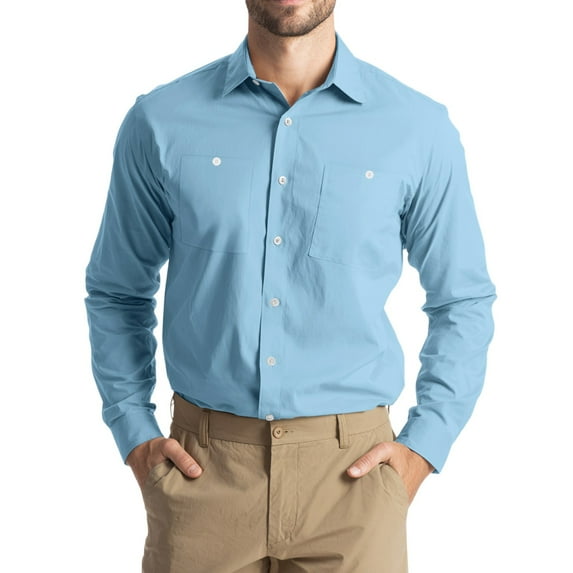 JGNGSHN Long Sleeve Work Shirts for Men Casual Lightweight Button Down Summer Tops with Two Chest Pockets L
