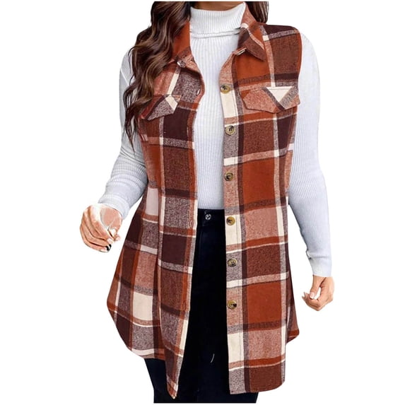 JGNGSHN Long Vest for Women Sleeveless Plaid Blazer Jacket Button Down Fall Coats Oversize Cardigan Outerwear