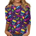 thumbnail image 1 of JGNGSHN Mardi Gras Shirts for Women 3/4 Length Sleeve Tops Crew Neck Blouses Fashion Carnival Party Parade Top, 1 of 5