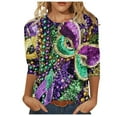 thumbnail image 1 of JGNGSHN Mardi Gras Shirts forWomen 3/4 Length Sleeve Tops Crew Neck Blouses Casual Fashion Shirt, 1 of 5