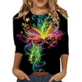 thumbnail image 1 of JGNGSHN Mardi Gras Tops forWomen 3/4 Length Sleeve Top Crew Neck Shirts Carnival Party Parade Blouses, 1 of 5