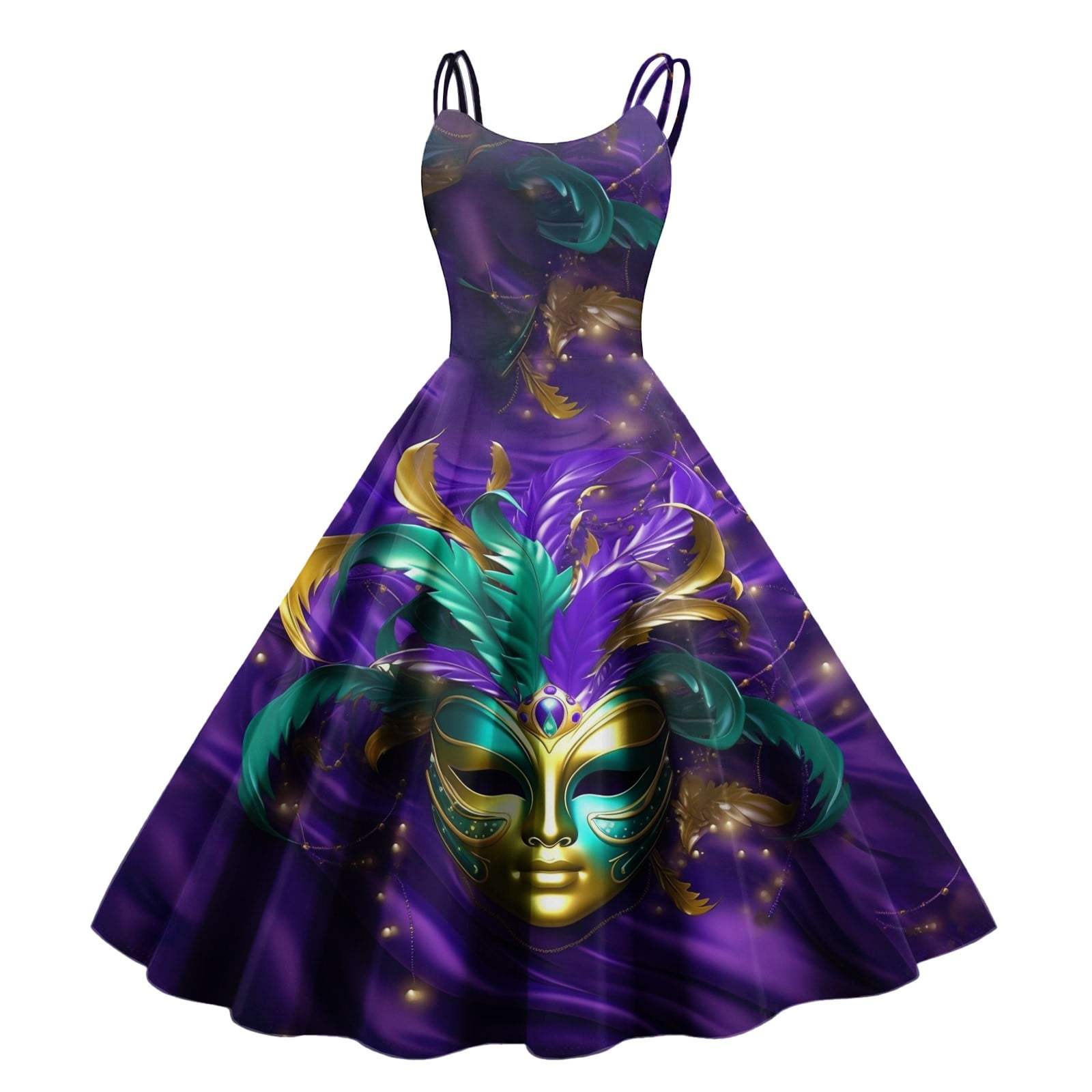 knee length dresses for ladies Stacia Circle Dress - Mardi Gras Feather