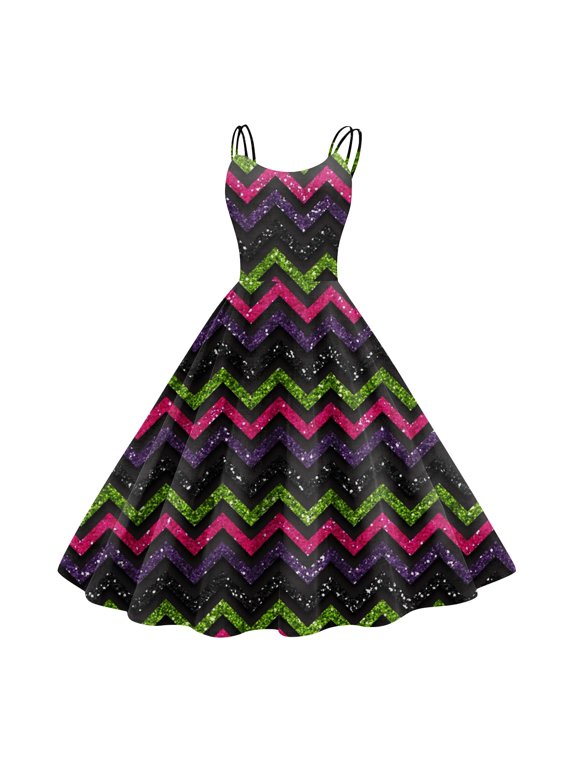 Mardi Gras Womens Plus Size Dresses Carnival Printed Fashion Spaghetti Strap Sleeveless Cocktail Dress Punk Vintage A-Line Swing Midi Dress
