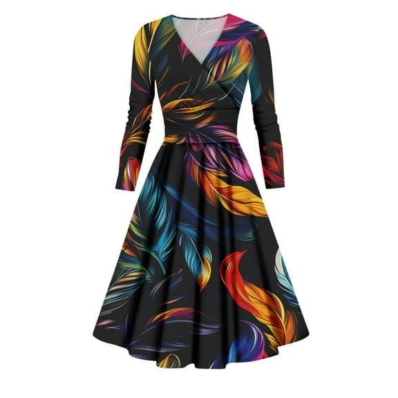 JGNGSHN Mardi Gras Womens Summer Dresses Casual V Neck Hepburn Dress Fashion Mardi Gras Mask Printed Pleated Maxi Dress