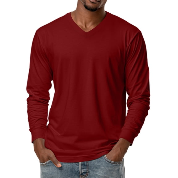 JGNGSHN Men Fall Shirts Long Sleeve V Neck Soft Breathable Solid Color Stretch T Shirt