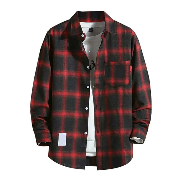 JGNGSHN Men'S Flannel Plaid Shirts Long Sleeve Button Down Lapel Collar Shirts Casual Fall Shirt Classic Jacket with Pocket