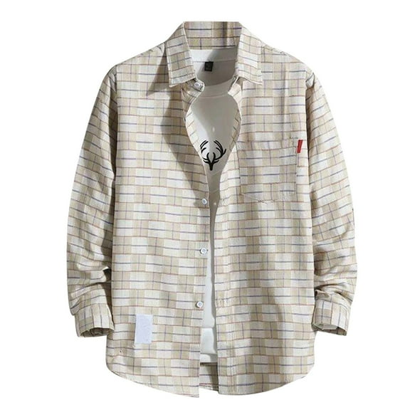 JGNGSHN Men'S Long Sleeve Plaid Flannel Shirts with Pocket Casual Button Down Shirt Casual Fashion Classic Jacket
