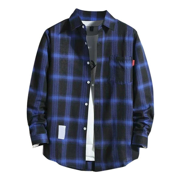 JGNGSHN Men'S Plaid Shirts Classic Button Down Long Sleeve Lapel Shirt Casual Jackets with Chest Pocket
