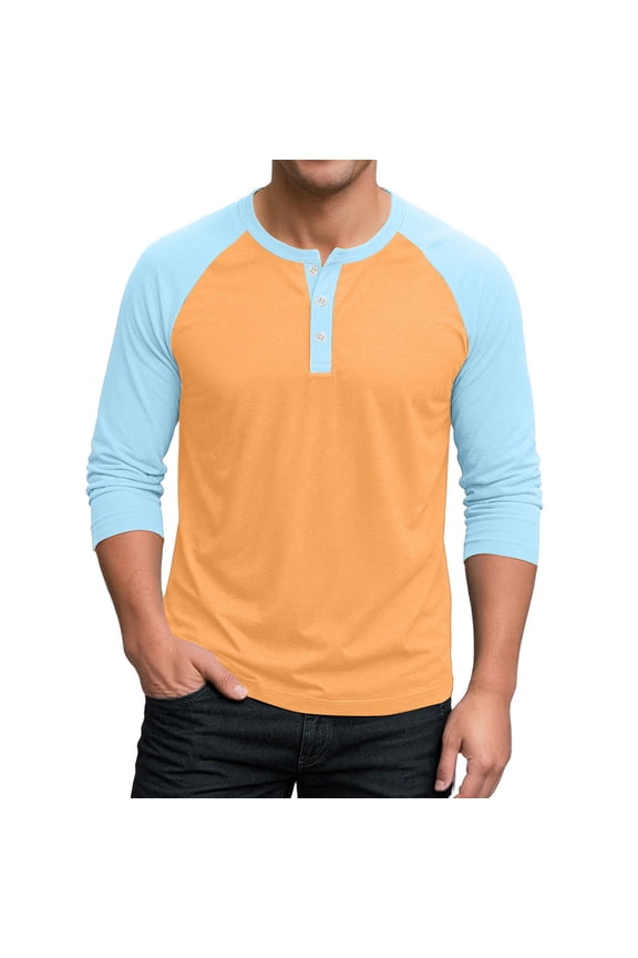 Men's 3/4 Sleeve Raglan Baseball T-Shirts Slim Fit Henley Shirts for Man Color Block Sport Athletic Jerseys Tee Shirt
