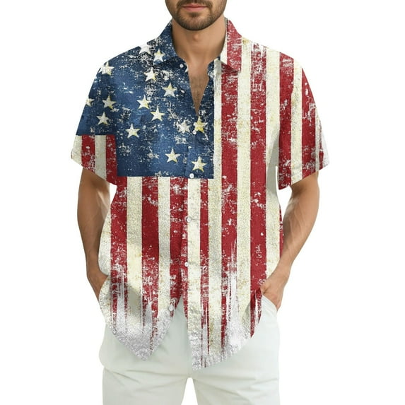 JGNGSHN Men's American Flag Shirt 4th of July Casual Short Sleeve Tropical Vacation Button Down Beach Shirt Independence Day Summer Vacation T-Shirt
