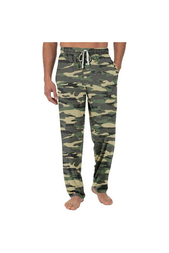 Men's Camo Pajama Pants Wide Leg Lounge Pants Drawstring Elastic Waist with Pocket Button Fly Casual Fashion Sleepwear