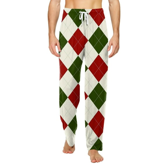 JGNGSHN Men's Drawstring Pajama Pants, Plaid Lounge Sleepwear Bottoms with Pocket, Soft Wide Leg Relaxed Fit PJs Pants