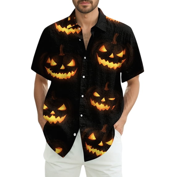 JGNGSHN Men’s Halloween Shirts Casual Button Down Short Sleeve Hawaiian Holiday Shirt Colorful Funny Skull Printed Tees