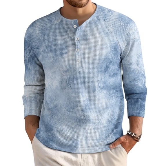 JGNGSHN Men's Long Sleeve Waffle Henley Tops Casual Fashion Tie Dey T-Shirts for Men 2025 Trendy Fall Clothes