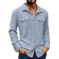 thumbnail image 1 of JGNGSHN Men's Long Sleeve Work Shirt Cotton Linen Long Sleeve Button Down Tshirts Mock Neck Mens Tops with 2 Pockets, 1 of 4