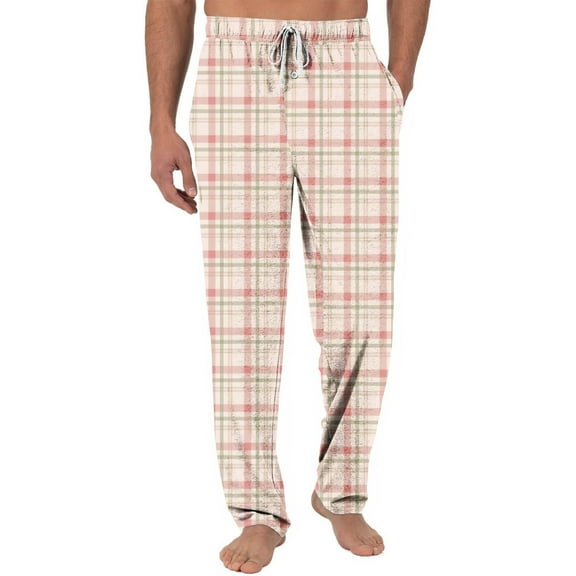 JGNGSHN Men's Plaid Pajama Pants with Elastic Waistband & Drawstring, Wide Leg Lounge Sleep Bottoms, Soft Cotton PJs Trousers