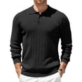 thumbnail image 1 of JGNGSHN Men's Ribbed Knit Lightweaight Sweaters Casual Long Sleeve Polo Sweater Collared Button V Neck Polo Shirts Solid Pullover Shirts, 1 of 3