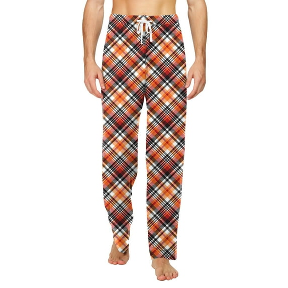 JGNGSHN Men's Wide Leg Plaid Pajama Pants, Drawstring Elastic Waist Sleep Pants with Pocket, Soft Lounge Trousers for Men